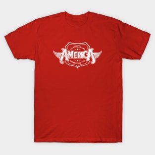 America - Shield Design (Worn White on Red) T-Shirt